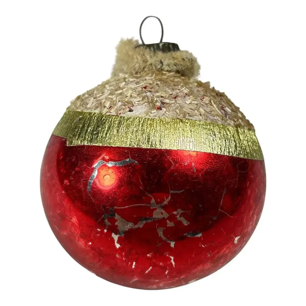 Vintage West German Blown Mercury Glass Santa Claus Face Christmas Ornament Ball
